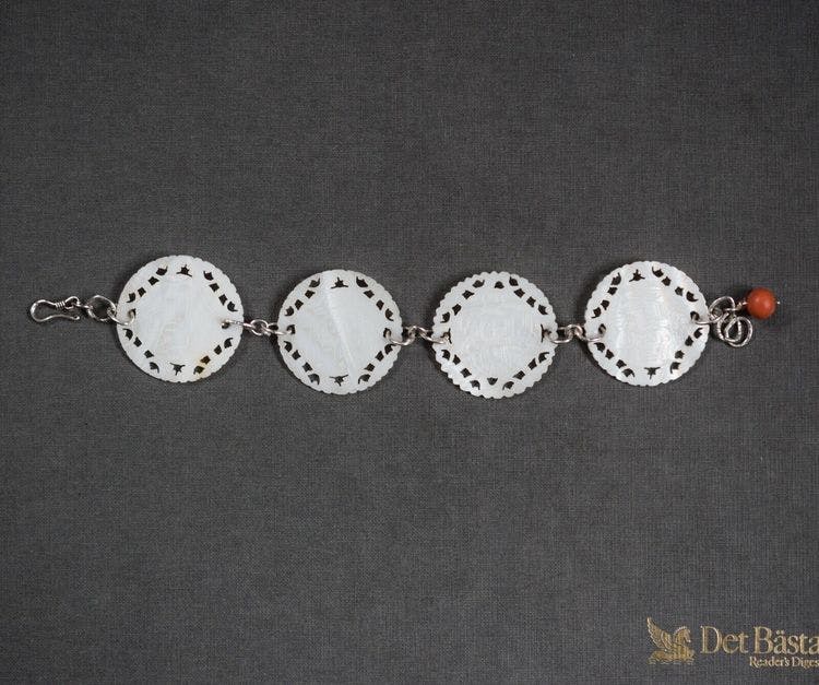 Silver bracelet antique Chinese mother of pearl gaming counters chips tokens