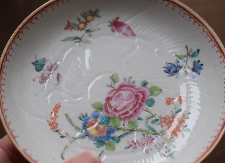 Antique Chinese Porcelain teacup & saucer Qianlong Period Famille Rose
