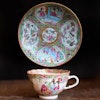 Antique Chinese teacup and saucer rose medallion, mandarin famille rose