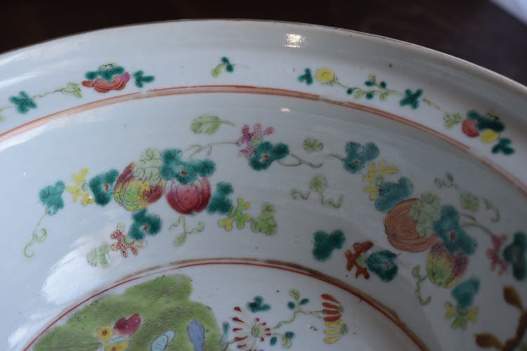 Antique Chinese famille rose porcelain basin handwash butterflies Tongzhi
