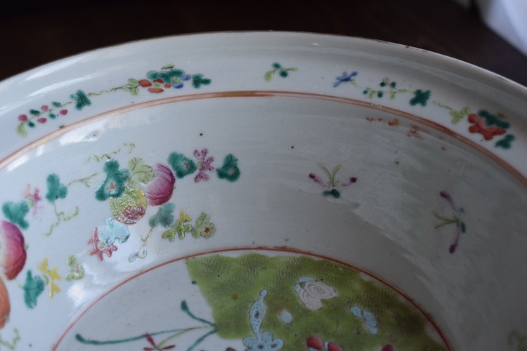 Antique Chinese famille rose porcelain basin handwash butterflies Tongzhi