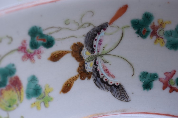 Antique Chinese famille rose porcelain basin handwash butterflies Tongzhi