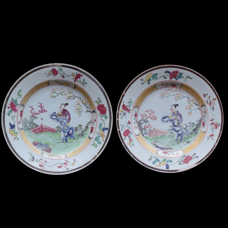 A pair of Antique Chinese famille rose plates, period of Yongzheng #522 & #523