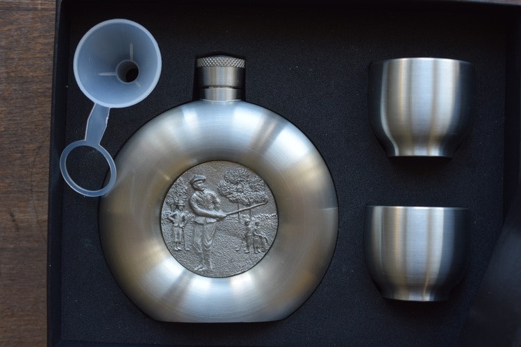 Vintage Swedish pewter pocket hip flask with cups 1970's 95% Pewter Zinn