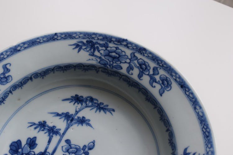 Antique Chinese Porcelain deep plate  Blue & White Yongzheng Bamboo 18th c #556