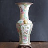 An antique canton rose mandarin vase with gold gilded lion handles