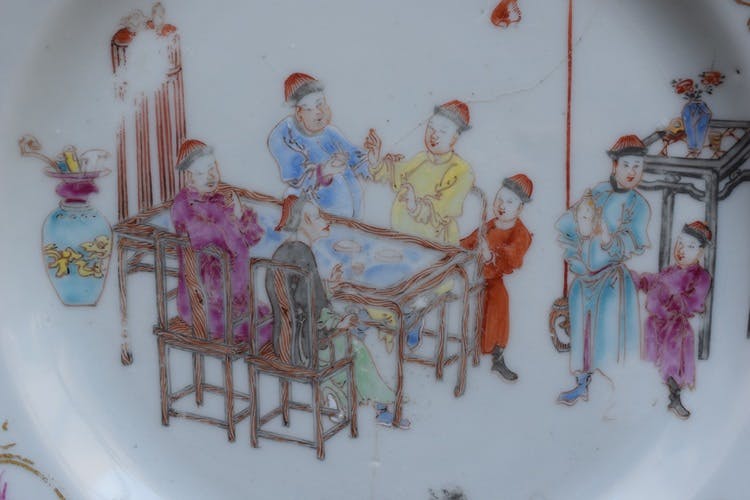 A antique Chinese famille rose Mandarin plate, 18th Century #526