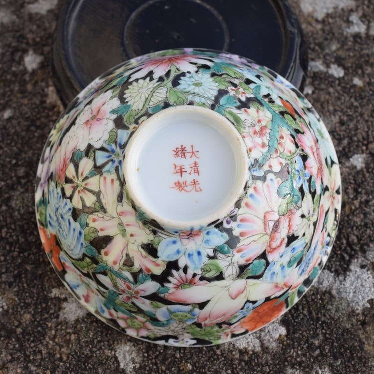 Antique Chinese Millefleur Mille fleur bowl Guangxu Mark & Period