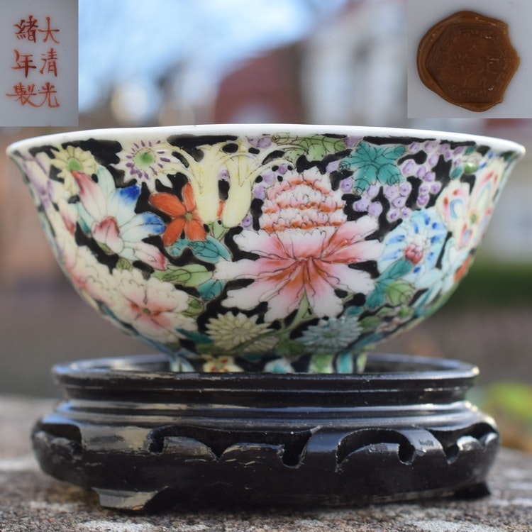 Antique Chinese Millefleur Mille fleur bowl Guangxu Mark & Period