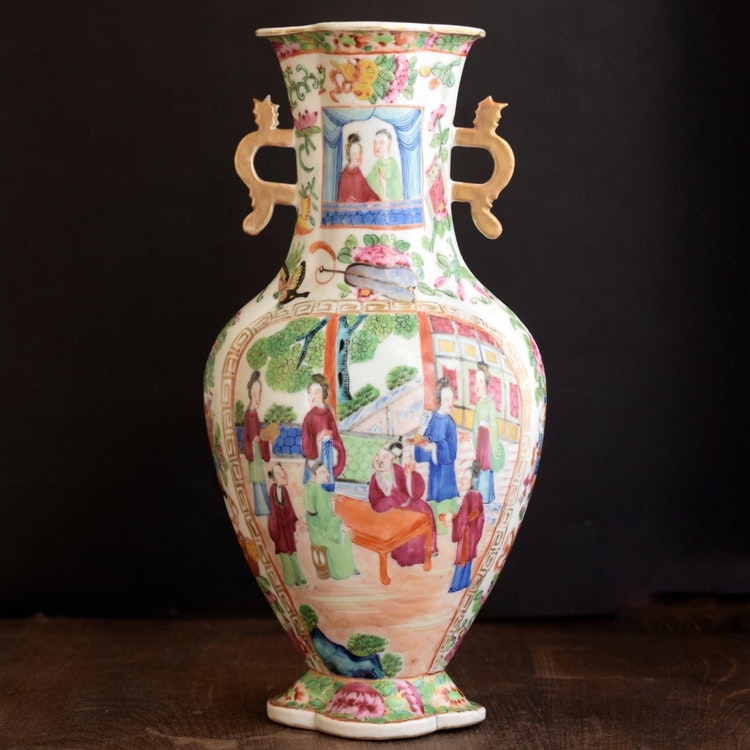 Antique canton rose mandarin vase high quality mid 19th century famille rose
