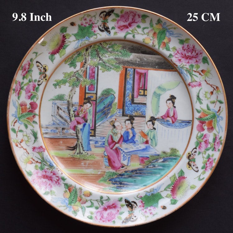 Antique Chinese famille rose mandarin Canton plate , Daoguang period