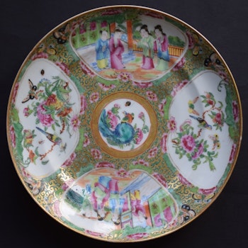 Antique Chinese Canton Rose Medallion dish with melon reserves famille rose #565