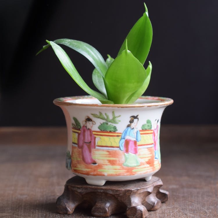 Antique Chinese famille rose mandarin Canton catche pot planter mid 19th Century