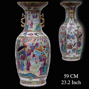 An large Chinese antique canton rose mandarin vase mid 19th Century