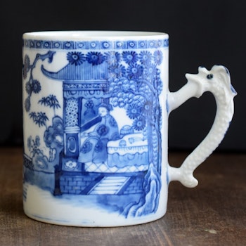 Antique Chinese Export Blue and White Porcelain Tankard / Jug / Cup 18th Century