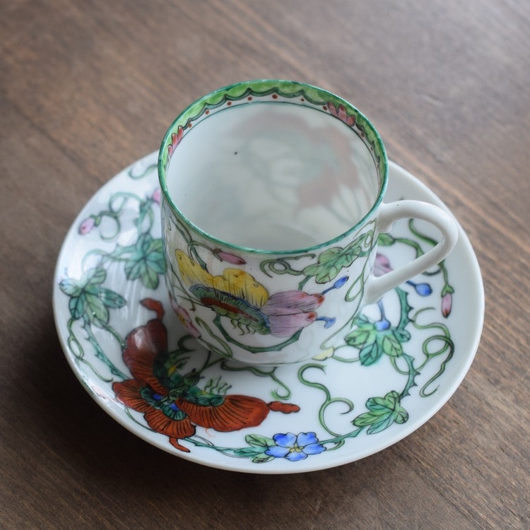 Vintage teacup with saucer Dao Feng Shan / Tao Fong Shan Hong Kong butterfly