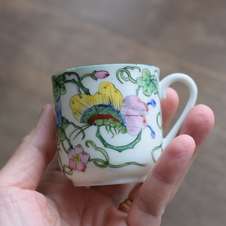 Vintage teacup with saucer Dao Feng Shan / Tao Fong Shan Hong Kong butterfly