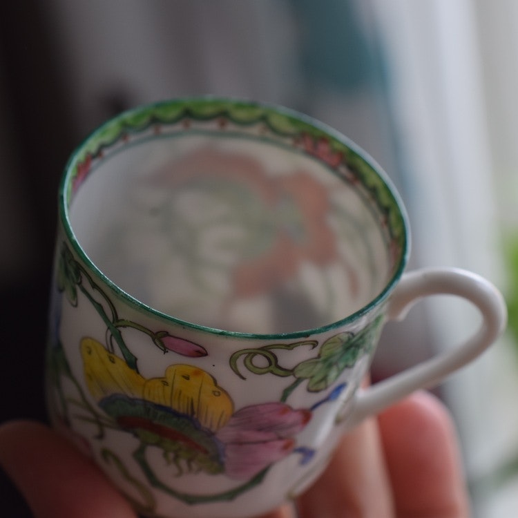 Vintage teacup with saucer Dao Feng Shan / Tao Fong Shan Hong Kong butterfly