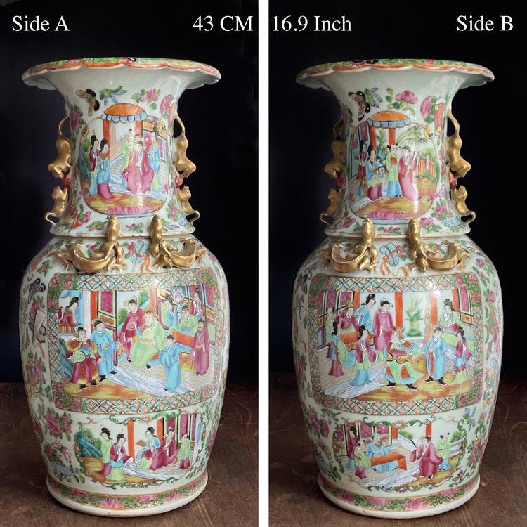 An large Chinese antique canton rose mandarin vase mid 19th Century #637
