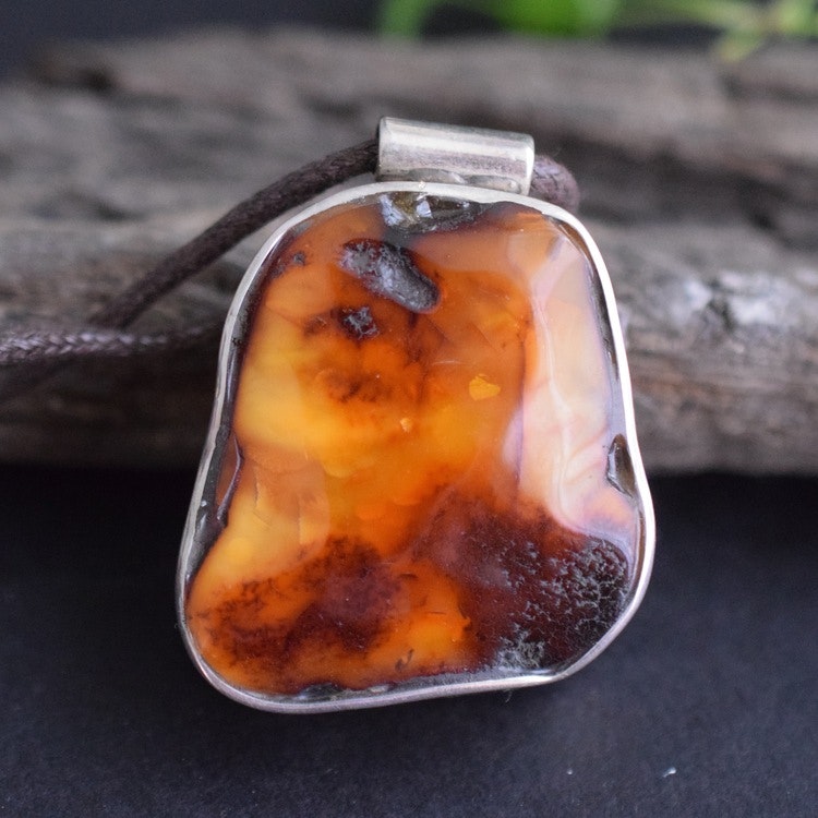 Natural amber sterling silver pendant danish amber design hand polished 32g