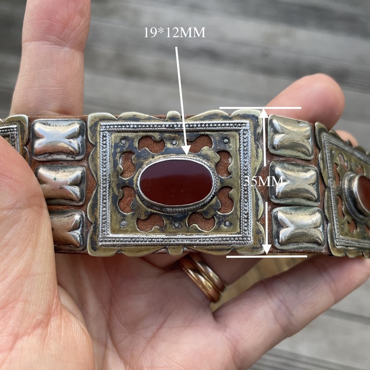 Antique handmade central asian / middle eastern silver belt with agate inlays