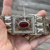 Antique handmade central asian / middle eastern silver belt with agate inlays