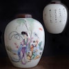 Antique Chinese Porcelain Ginger Jar with wooden lid Late Qing or Republic #653