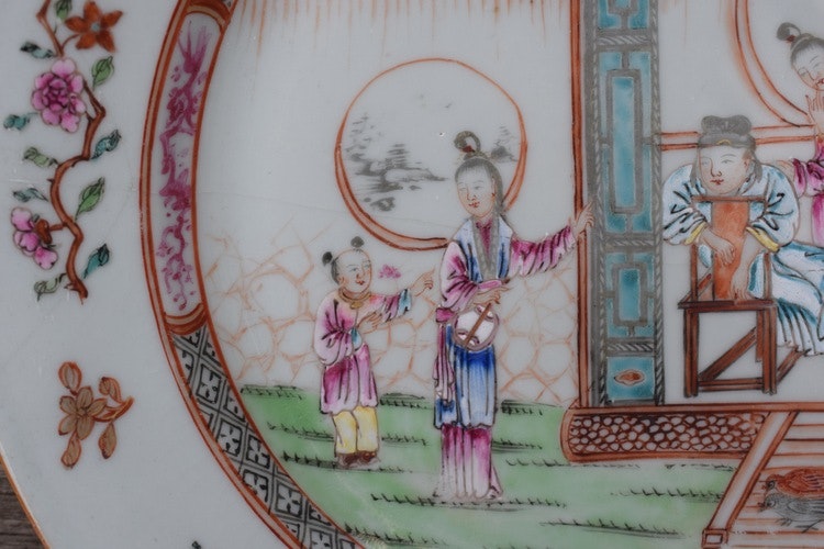 18th Century Chinese Rose Mandarin plate, Qianlong Period, Qing Dynasty #660