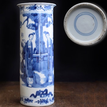 Antique Chinese Blue and White sleeve vase trumpet late Qing #655 Kangxi Style