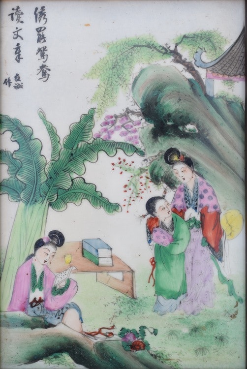Antique Chinese Porcelain plaque, painting, late Qing / Republic period 3 pieces