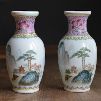 A Vintage set of 4 Chinese famille rose vases, Second Half of 1900's 70's-80's