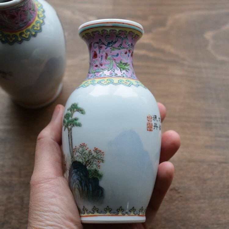 A Vintage set of 4 Chinese famille rose vases, Second Half of 1900's 70's-80's