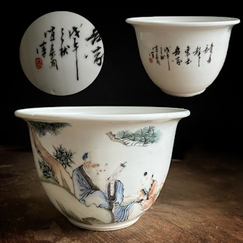 Antique Chinese Qianjiang planter flowe pot Republic period dated 1918 #721