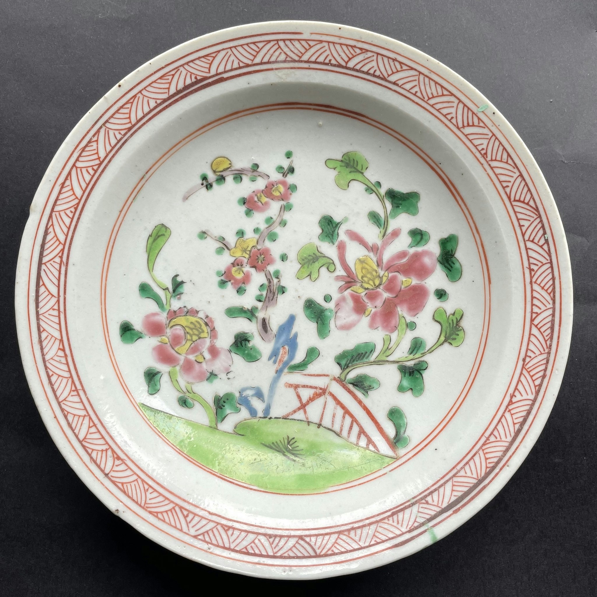 Antique Chinese famille rose plate, straits market, Peranakan, Bencharong #750