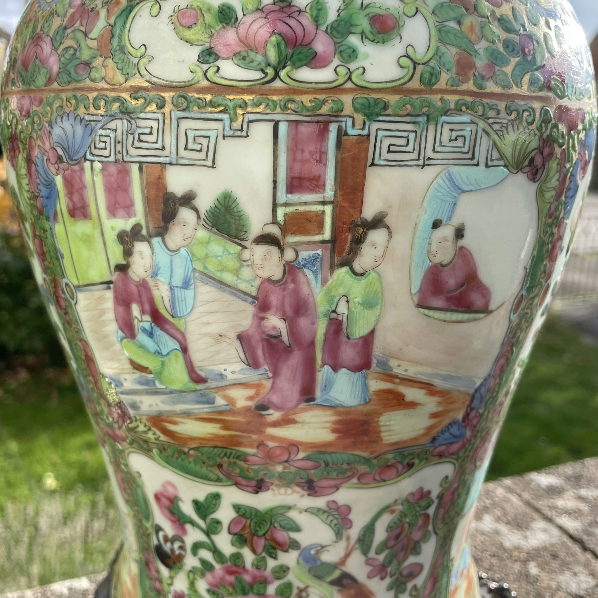 Chinese Rose Mandarin Porcelain vase / lamp 19th Century #753