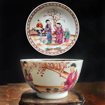 Antique Chinese rose mandarin Porcelain teacup & saucer Qianlong #767