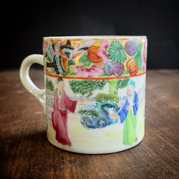 Antique Chinese rose mandarin punch cup, Qing Dynasty Mid 19th c #787