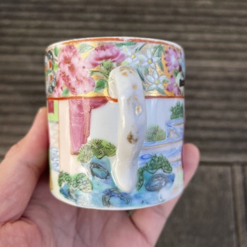 Antique Chinese rose mandarin punch cup, Qing Dynasty Mid 19th c #787