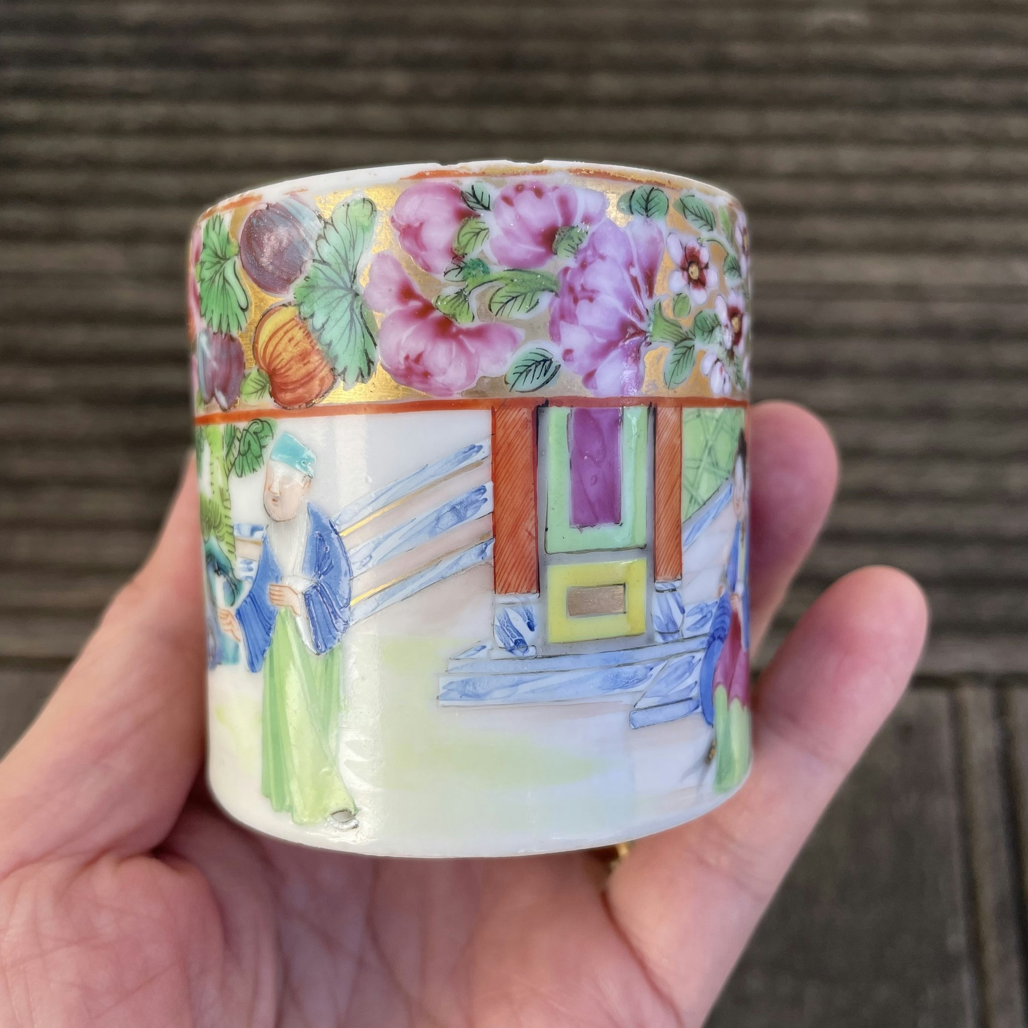 Antique Chinese rose mandarin punch cup, Qing Dynasty Mid 19th c #787