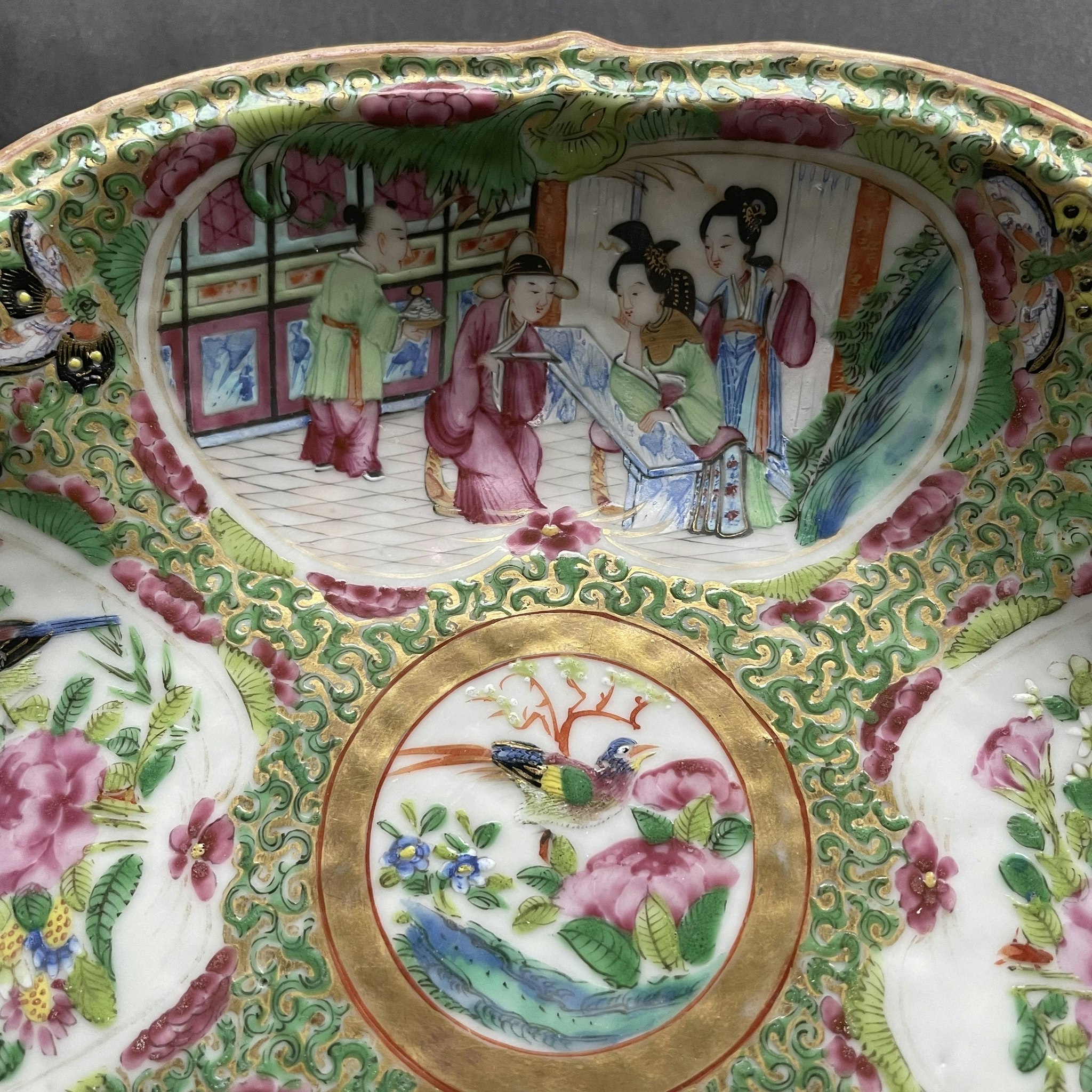 Antique Chinese rose mandarin canton rose platter kidney/scalloped shape #790