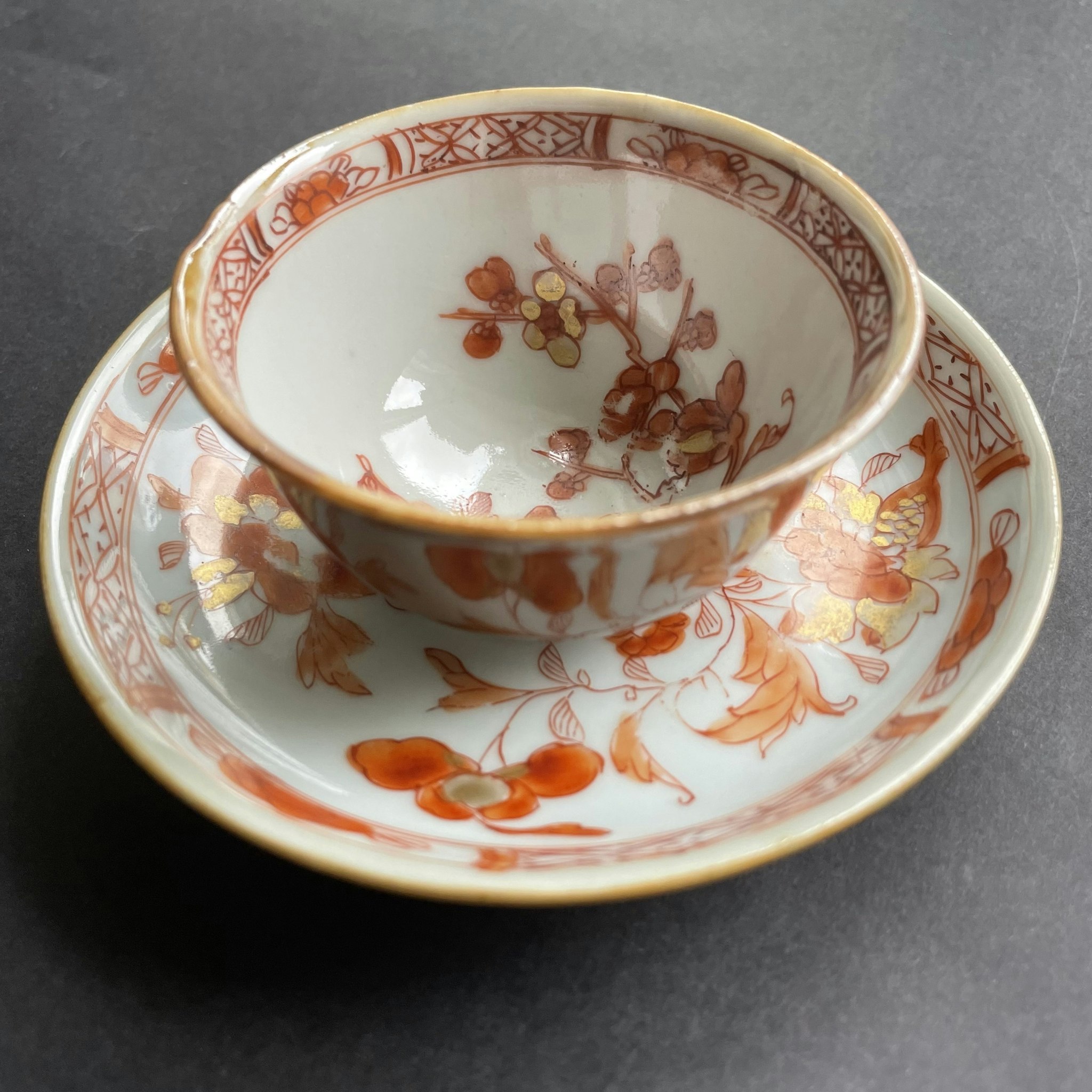Antique Chinese Porcelain teacup & saucer early 18th C  #792, #793