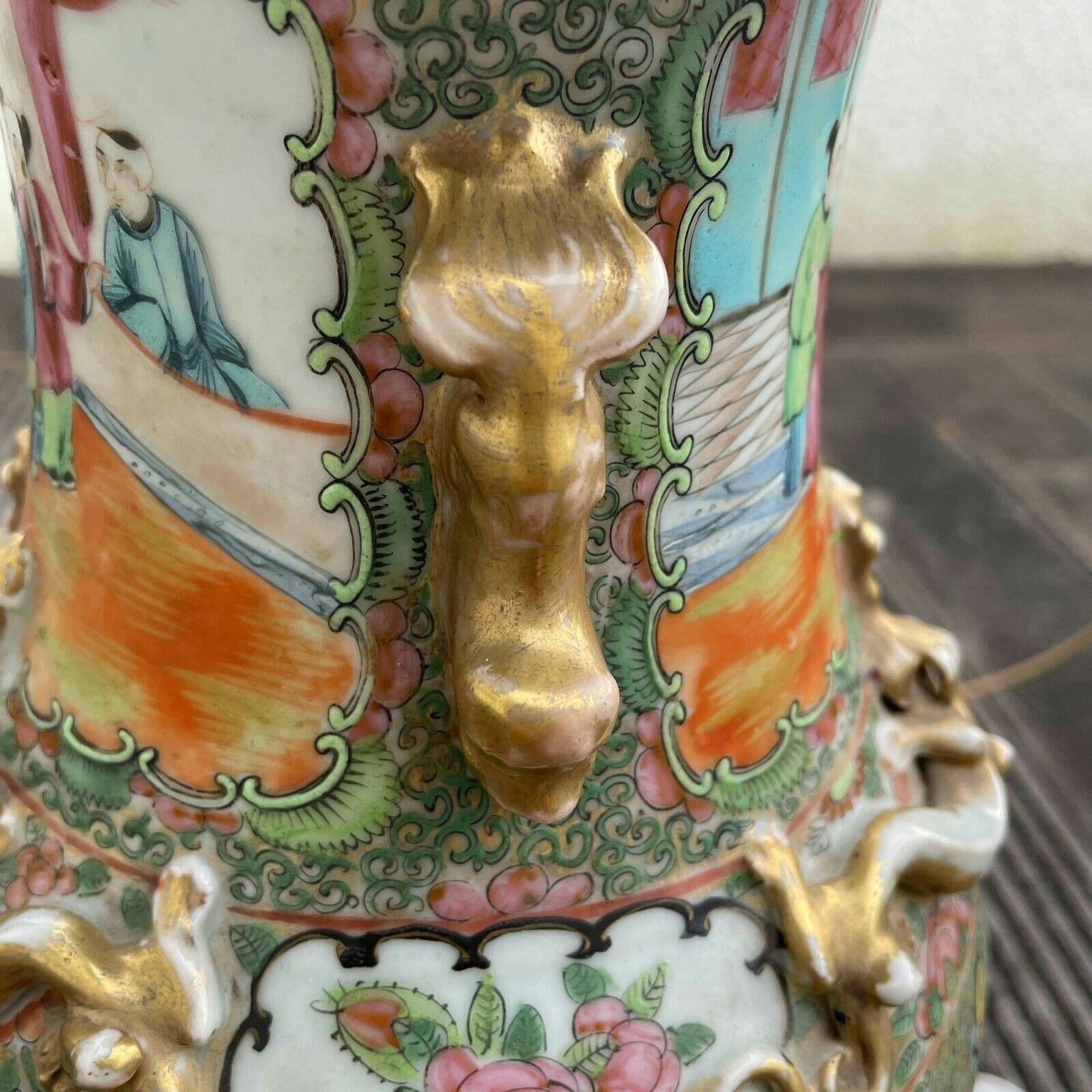 An antique Chinese Rose Mandarin Porcelain vase / lamp 19th Century #799
