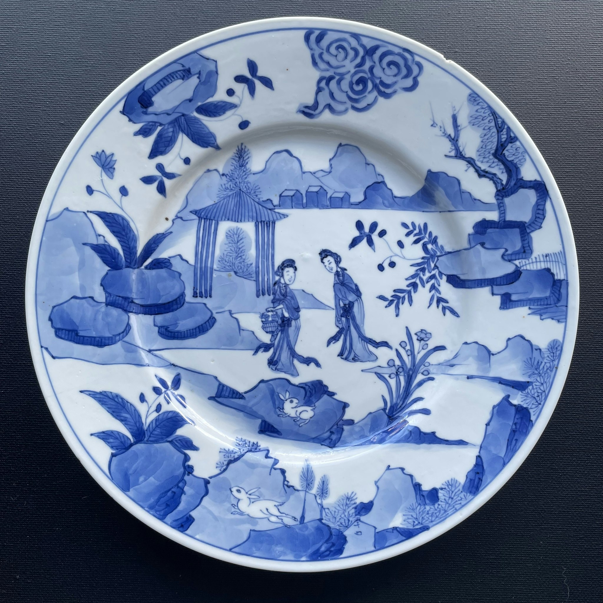 Antique Chinese Blue and White plate Kangxi Mark & Period Qing Dynasty #810
