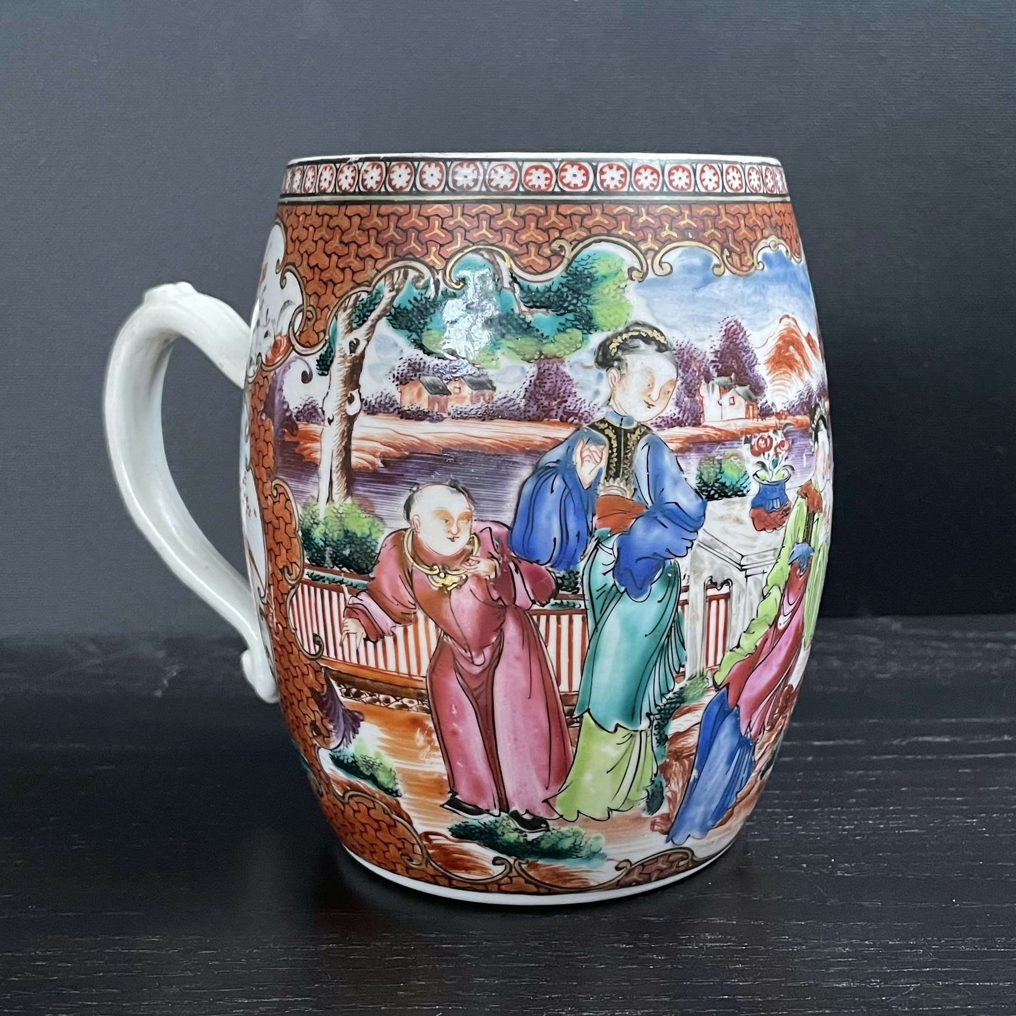 Antique Chinese Rose Mandarin Export Porcelain Tankard / Jug 18th Century #832