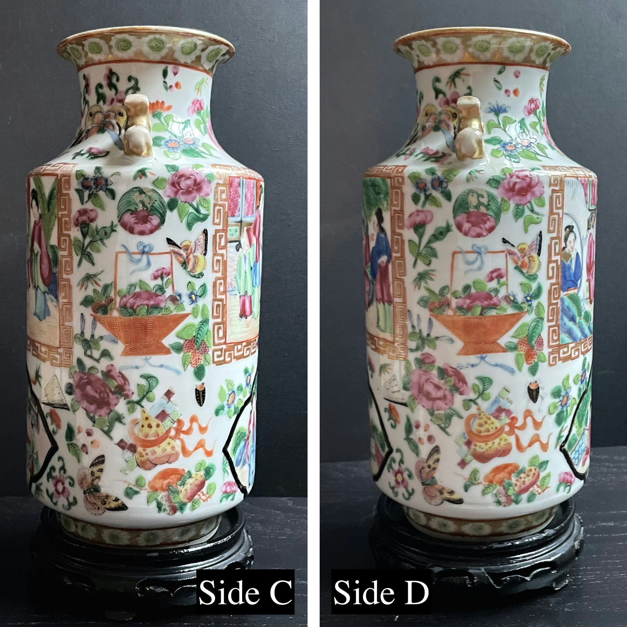 One rare Antique Rose Mandarin vase mid 19th century #850