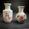 A Vintage set of 2 Chinese famille rose miniature vases, 1960s-70's #383, #853