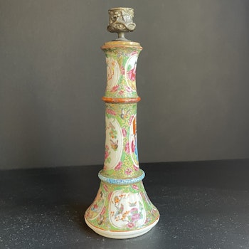 One antique Chinese Canton Rose Mandarin candlestick mid 19th century #859