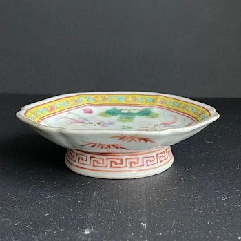 Antique Chinese dish on foot altar bowl goldfish Late Qing #902