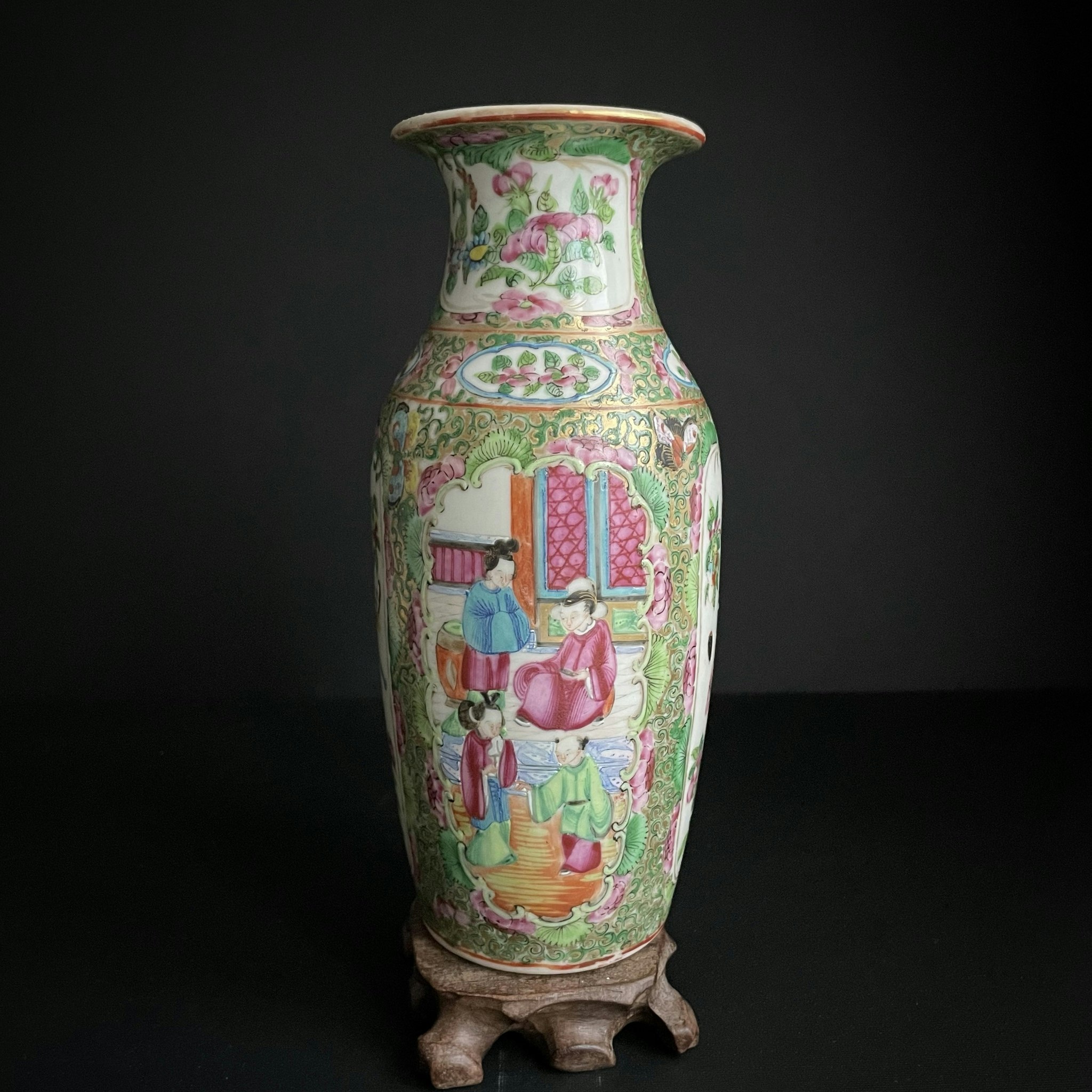A antique rose mandarin vase mid 19th c #917