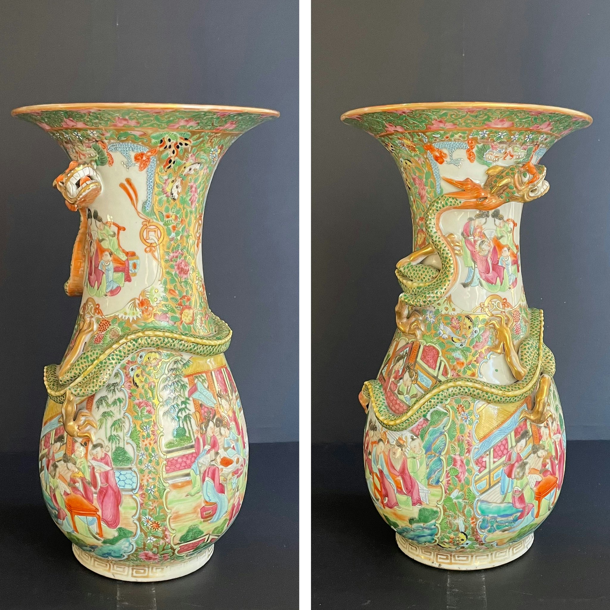 A rare antique rose mandarin vase mid 19th c with dragon #919